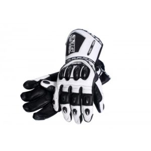 BBG RACER FULL GAUNTLET WHITE BLACK RIDING GLOVES